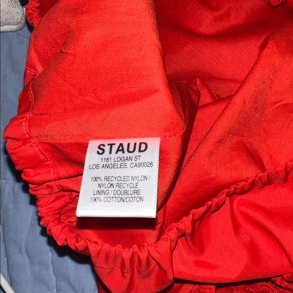 Staud Prato Recycled Nylon Short Puff Sleeve Crop Top Tomato Red Size large - Picture 4 of 8